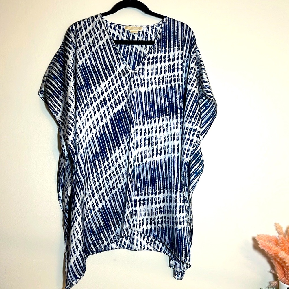 Michael Kors Blue & White Tie Dye Poncho Swim Beach Cover Up S/M